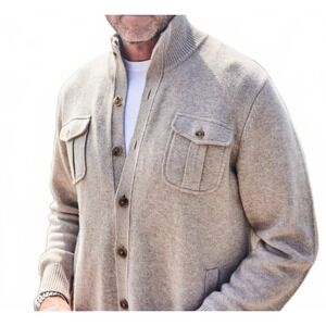 Collars & Co Men Size MEDIUM Napoli Cardigan Sweater Tan Wool Cashmere Blend NWT